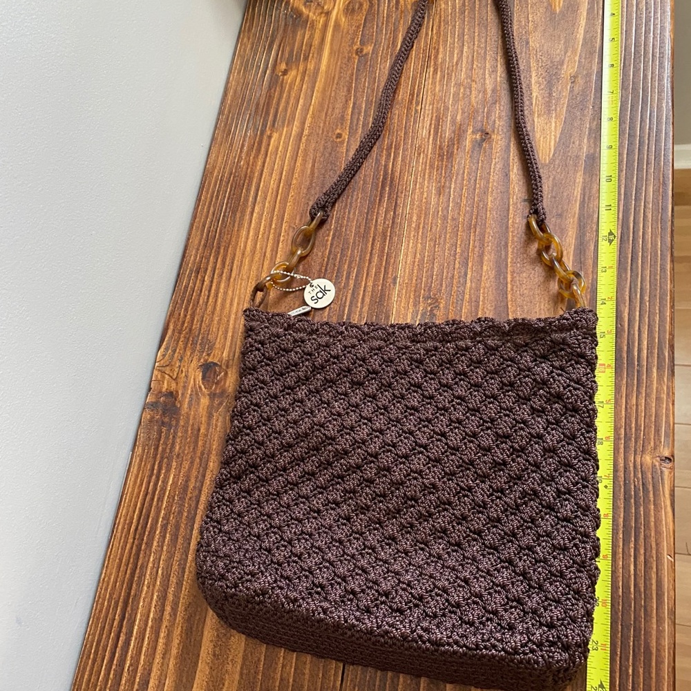 The Sak crochet handbag in chocolate. - Picture 3 of 4
